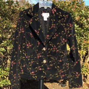 Live a Little Pink Flower Embroider on Black Velour Jacket